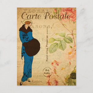 Cartão Postal Mulher Vintage na moda mais recente de Paris
