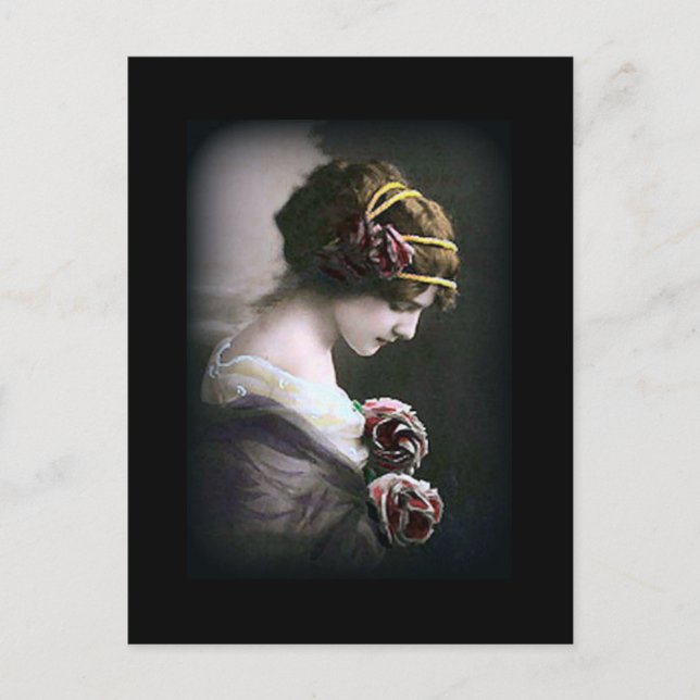 Cartão Postal Mulher-Vintage no Cartão-postal preto (Frente)