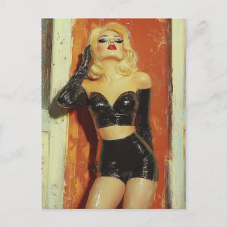 Cartão Postal Mulher-Vintage no Cartão-postal preto