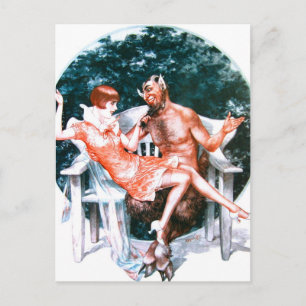 Cartão Postal Mulher Vintage Retro Francesa Diabo e a Senhora