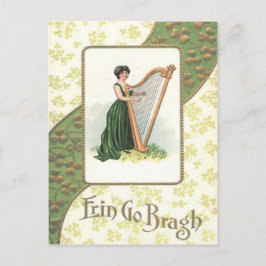 Cartão Postal Mulher vitoriana Harp Shamrock Dourado