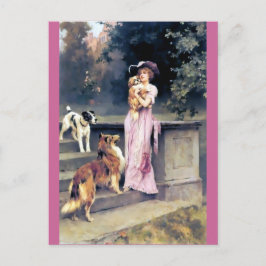 Cartão Postal Mulher vitoriosa com animais de estimação