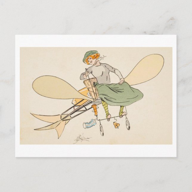 Cartão Postal Mulher voando em avião e vice-versa (Frente)