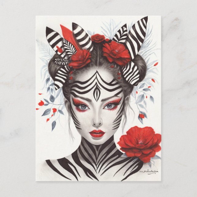 Cartão Postal "Mulher Zebra" pintada à Mão - Arte Pop vitoriosa  (Frente)