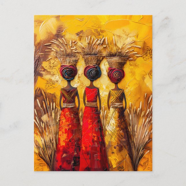 Cartão Postal Mulheres Africanas Colhendo Grain (Frente)