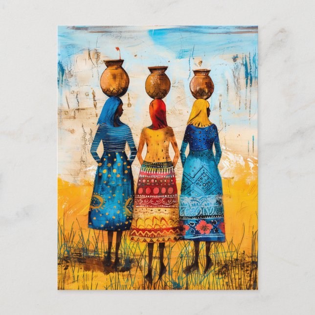 Cartão Postal Mulheres Africanas com Bolinhos de Água (Frente)