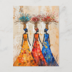 Cartão Postal Mulheres Africanas com Lenha Colorida