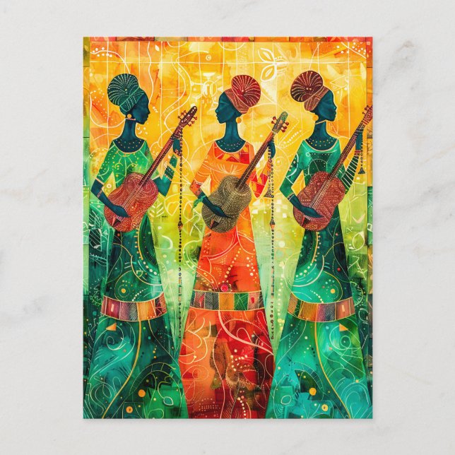 Cartão Postal Mulheres Africanas Jogando Instrumentos De Corda (Frente)