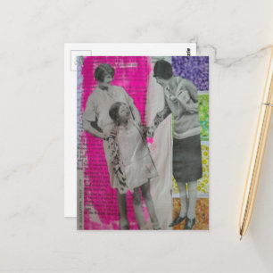 Cartão Postal Mulheres Antigas e uma Menina Colagem Colorida