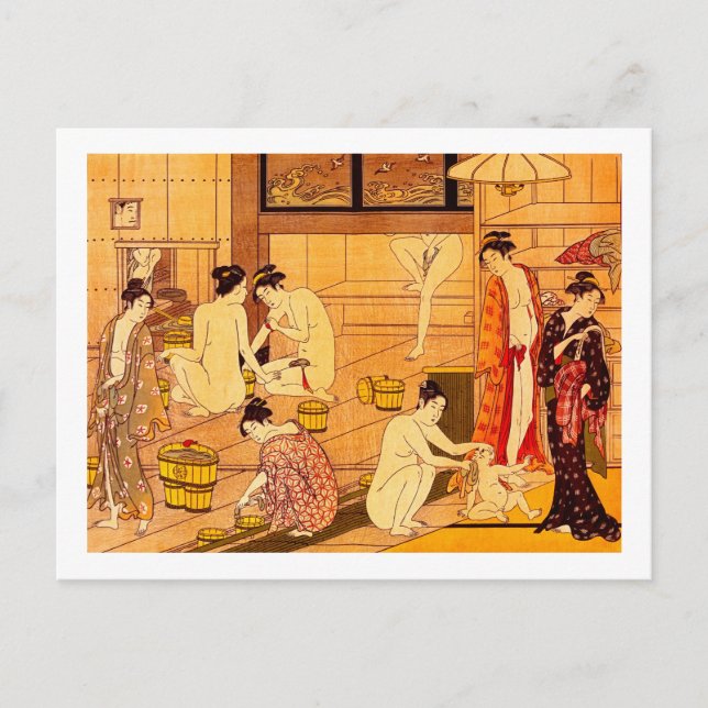 Cartão Postal Mulheres Bathing, Torii Kiyonaga Belas Artes Japon (Frente)