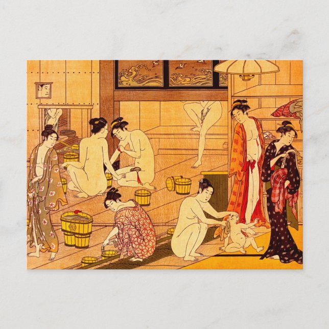 Cartão Postal Mulheres Bathing, Torii Kiyonaga Belas Artes Japon (Frente)