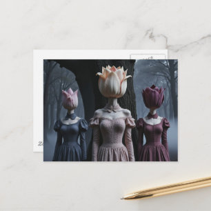 Cartão Postal Mulheres Com Cabeças de Tulipa Floresta Assombrada