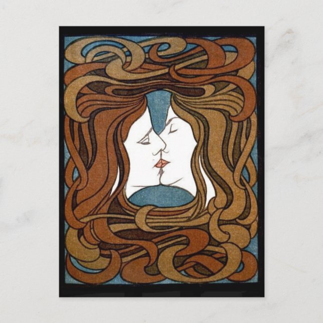 Cartão postal Mulheres Compartilham um Beijo (Frente)