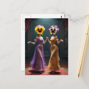 Cartão Postal Mulheres Dançando Com Cabeças de Flor de Amor-Perf