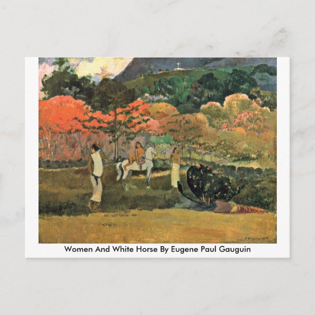 Cartão Postal Mulheres E Cavalo Branco Por Eugene Paul Gauguin (Frente)