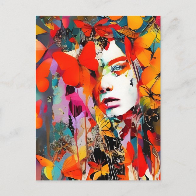 Cartão Postal Mulheres encaradas nas borboletas (Frente)