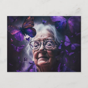 Cartão Postal Mulheres idosas e borboletas roxas