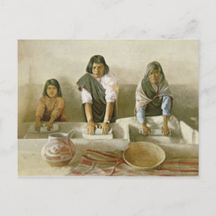 Cartão Postal Mulheres movendo milho, Pueblo de Laguna, c.1905 (