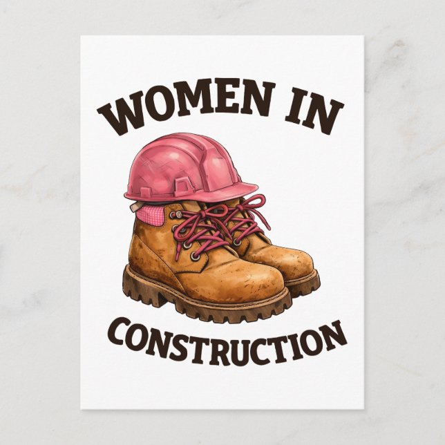 Cartão Postal Mulheres na Construção com Botas de Trabalho e Cap (Frente)