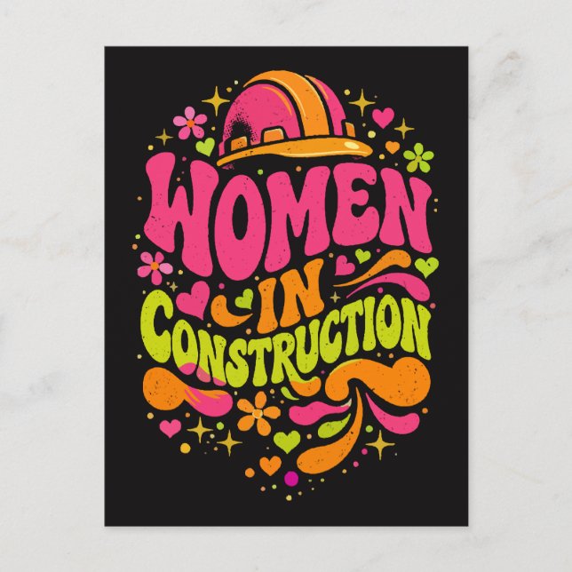 Cartão Postal Mulheres na Construção Retro Empoderamento (Frente)