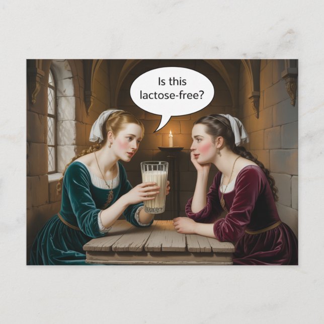 Cartão Postal Mulheres Surreais e Leite Isto é sem Lactose? (Frente)