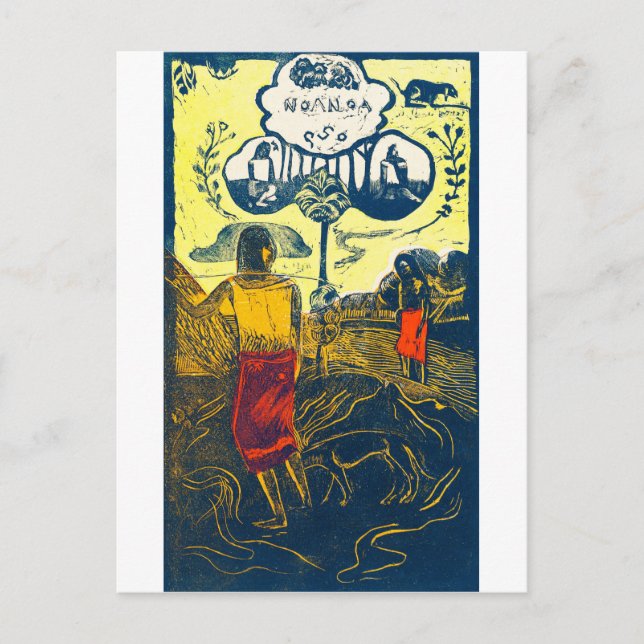 Cartão Postal Mulheres Taitianas e Cachorro, Gauguin (Frente)