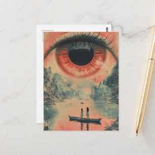 Cartão Postal Mulheres Vintage Surrealistas em uma Canoa Montanh