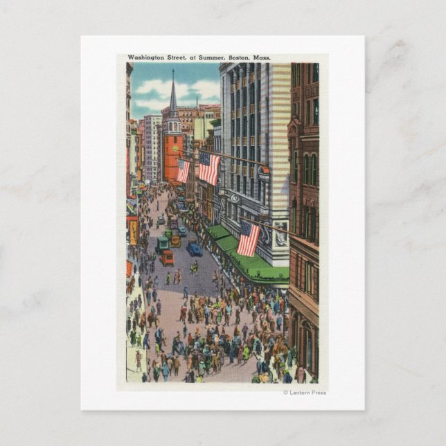 Cartão Postal Multidões em Summertime na Rua Washington (Frente)