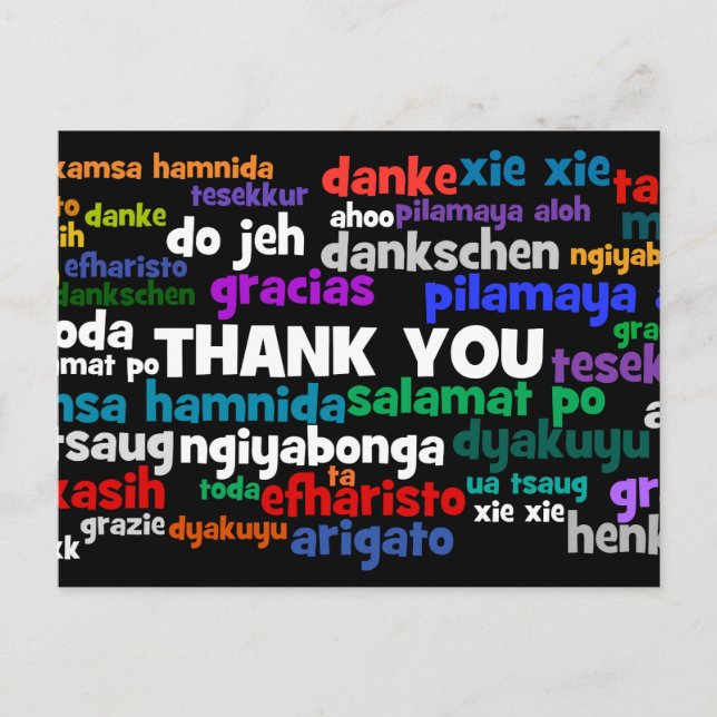Cartão Postal Multiple Ways to Say Thank You in Many Languages (Frente)