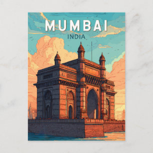 Cartão Postal Mumbai India Illustração Viagem Art Vintage