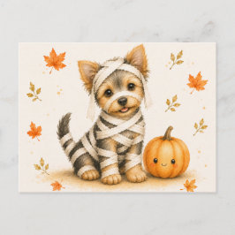 Cartão Postal Múmia de Yorkshire Terrier no Halloween