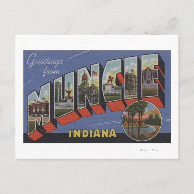 Cartão Postal Muncie, Indiana - Cenas Largas (Frente)