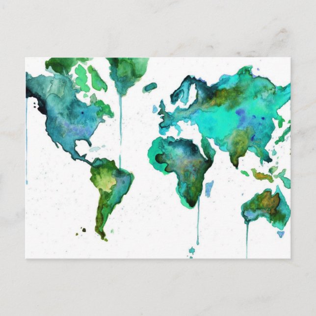 Cartão Postal Mundo de aquarela do mapa (Frente)