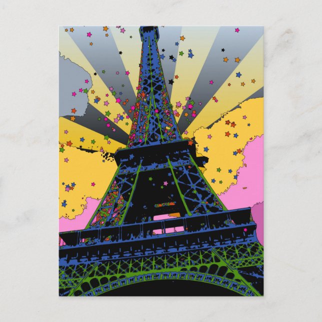 Cartão Postal Mundo Psicodélico: Torre Eiffel, Paris França A1 (Frente)