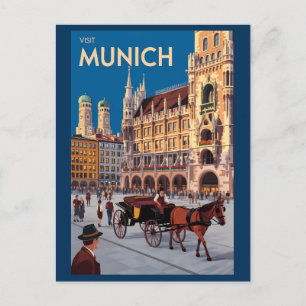 Cartão Postal Munique Alemanha Marienplatz Viagem Arte Vintage