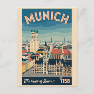 Cartão Postal Munique Alemanha Paisagem Urbana Retrô Viagem