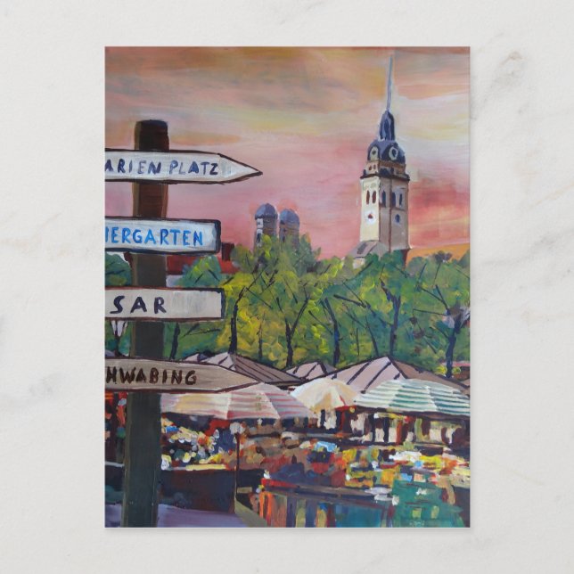 Cartão Postal Munique Bavaria Viktualienmarkt Com Cartazes (Frente)