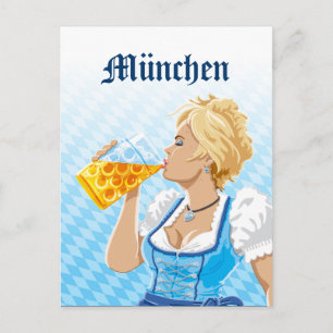 Cartão postal Munique Mulher Dirndl Bebendo Beer