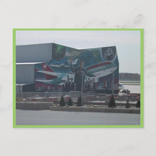 Cartão Postal Mural Da Northwest Airlines Num Edifício De Serviç (Frente)