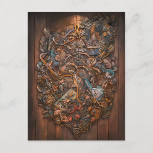 Cartão Postal Mural Floresta Encantada na Parede de Wooden