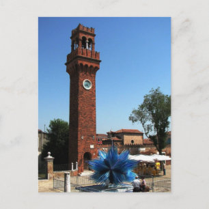 Cartão Postal Murano, Itália Torre de Relógio e Escultura de V