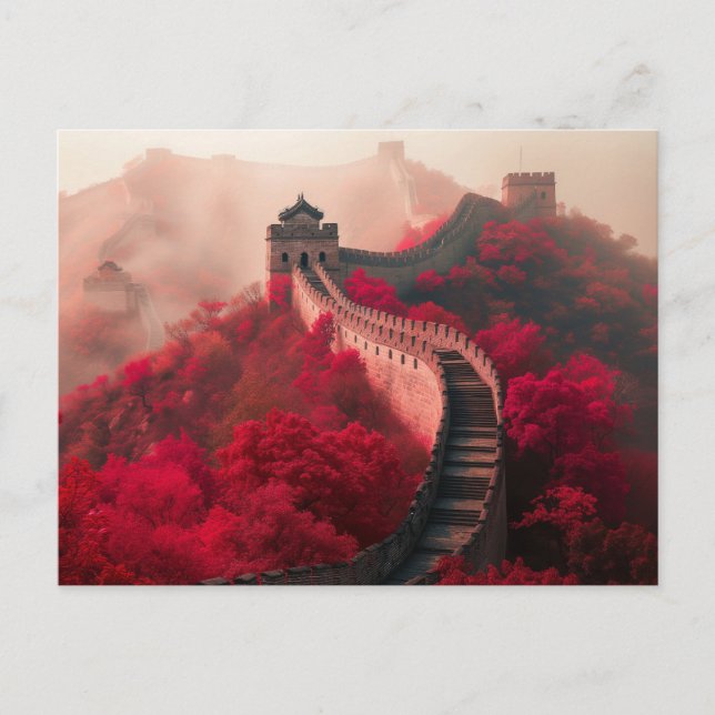 Cartão Postal Muro de excelente da China no outono - Vermelho Cê (Frente)