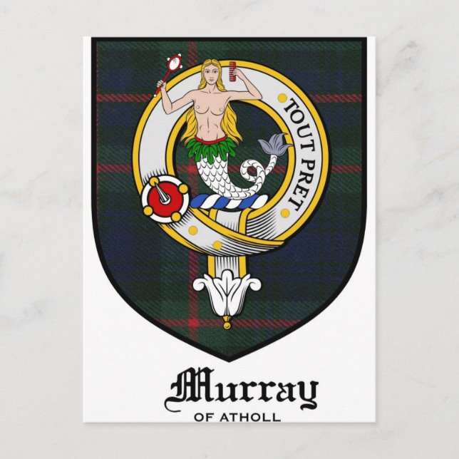 Cartão Postal Murray Clan Crest Crachá Tartan (Frente)