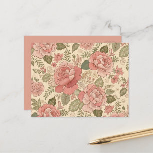 Cartão Postal Musa Floral Empoeirada - Estilo Batik Rosa Empoeir