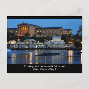Cartão Postal Museu de arte de Philadelphfia e trabalhos de águ