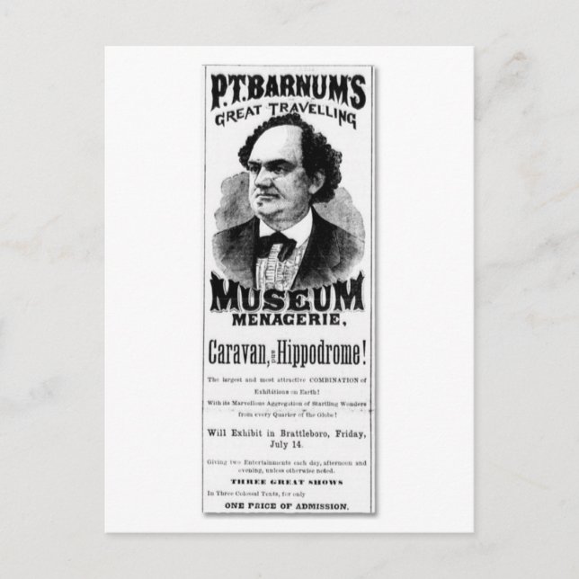 Cartão Postal Museu de Viagem Excelente de P.T. Barnum Menagerie (Frente)