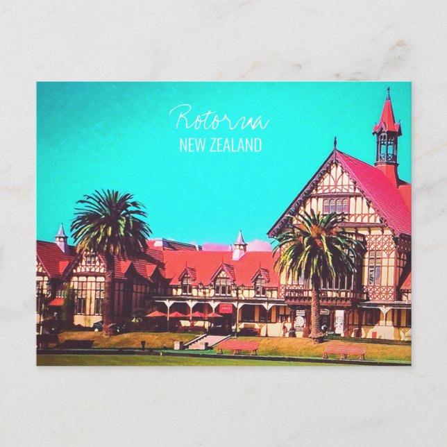 Cartão Postal Museu Rotorua viagem da Nova Zelândia (Frente)