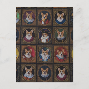 Cartão Postal Museu Vintage na Parede, Retratos Hilários de Cães