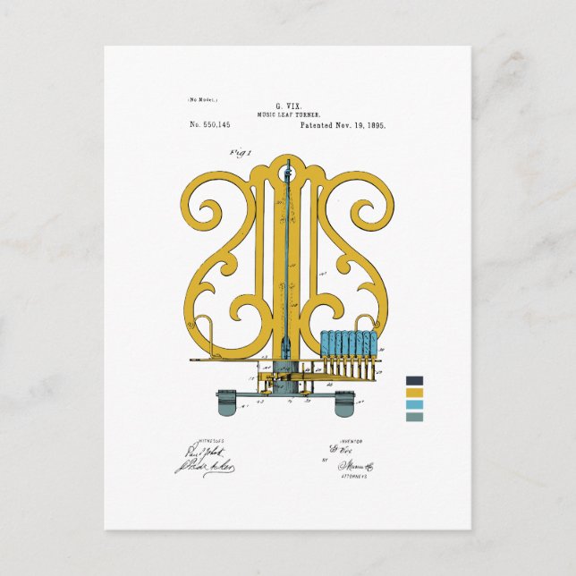 Cartão Postal Music Leaf Turner - Patente G. Vix - Colorido (Frente)