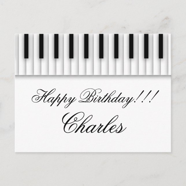 Cartão Postal Music Piano Keys Black White (Frente)